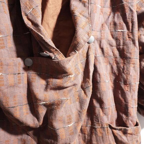 Vintage 80s French Designer Brown Blazer Jacket Plaid Dramatic Academia Punk XL - Picture 11 of 11